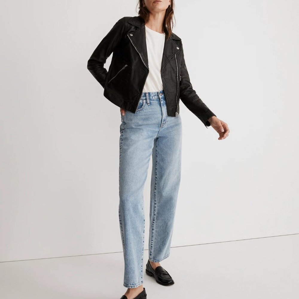 NWT Madewell The Washed Leather Motorcycle Jacket Black - Picture 2 of 6